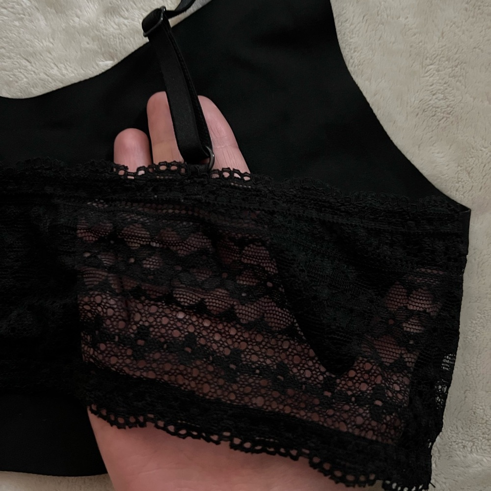 Black Spandex Bralette with Sheer Geometric Lace Back